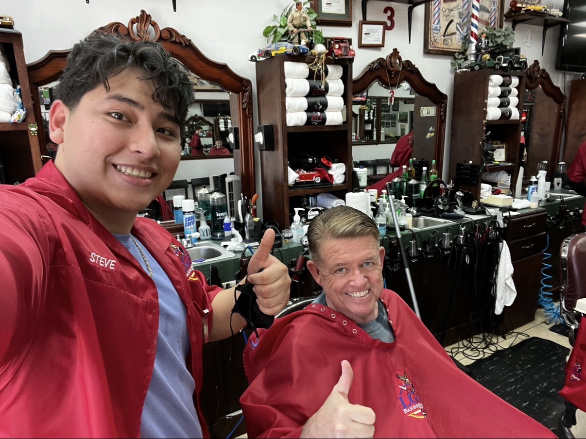 Barber Steve with a happy client